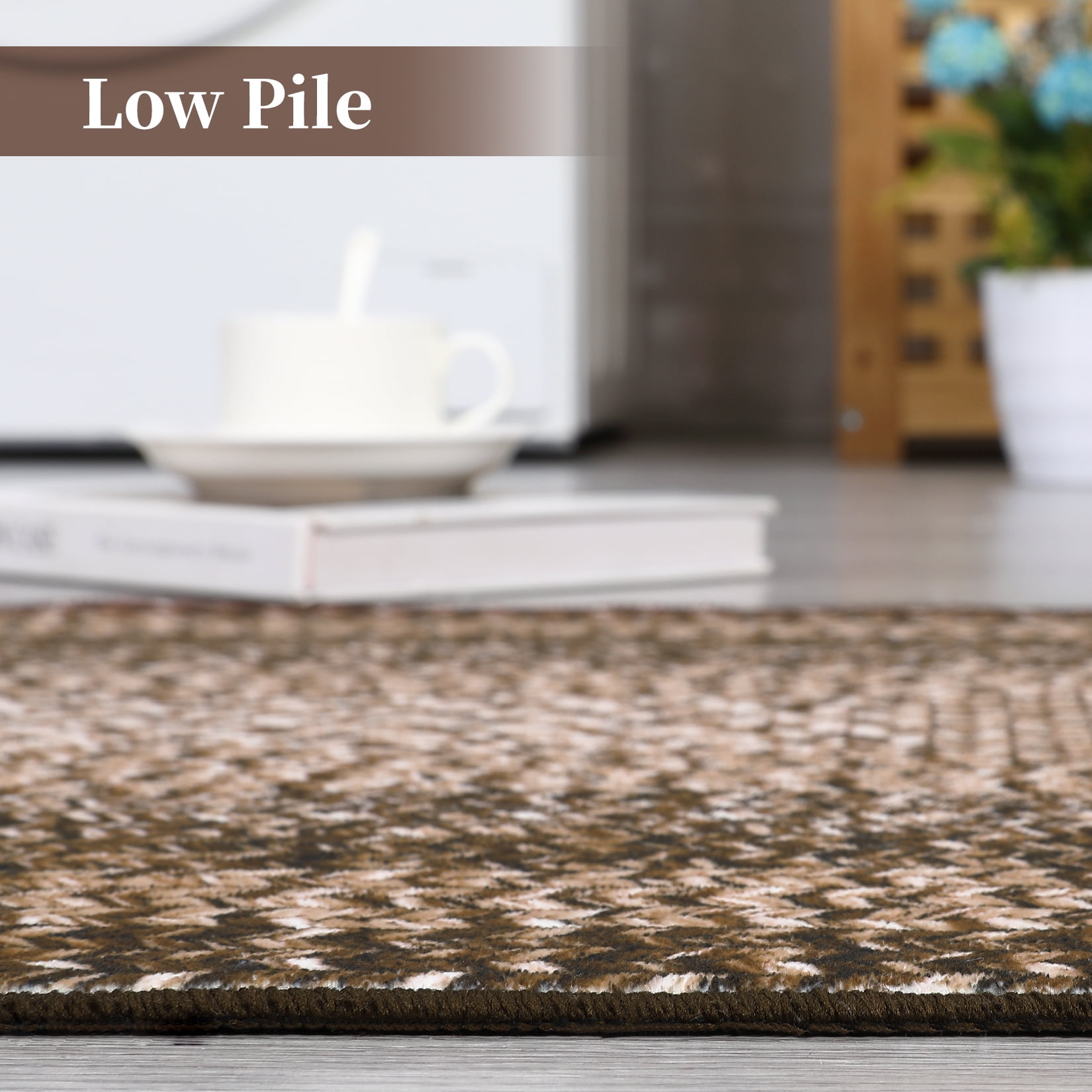 Aoile 9'x12' Washable Area Rug, Geometric Printed Rugs with Non Slip for Living Room Bedroom Dining Room, Brown