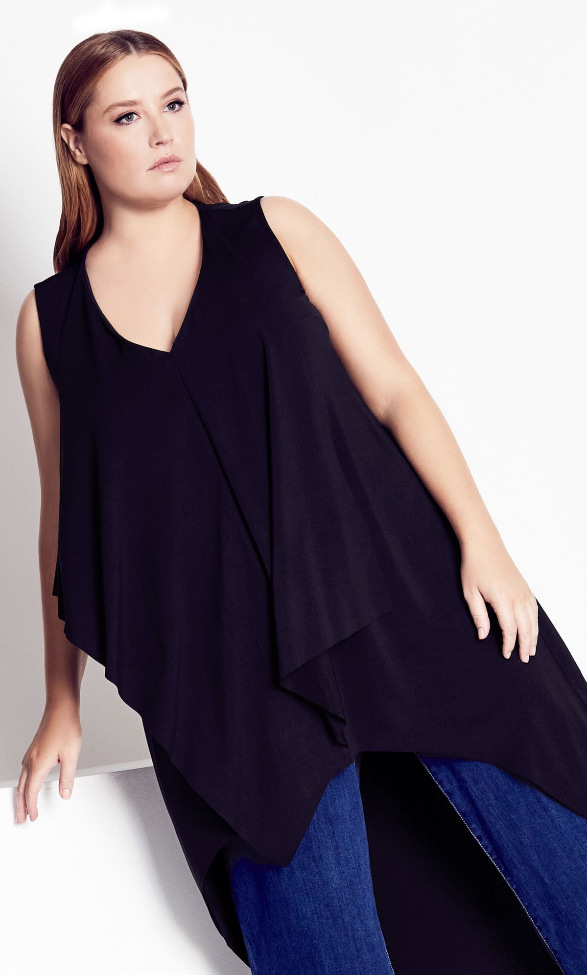 Refinity Women's Plus Size Levels Tunic Top Sleeveless VNeck Black