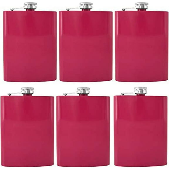 Gifts Infinity® Stainless Steel Hip Flask Assorted Colors, 8oz, (Pink Set of 6)