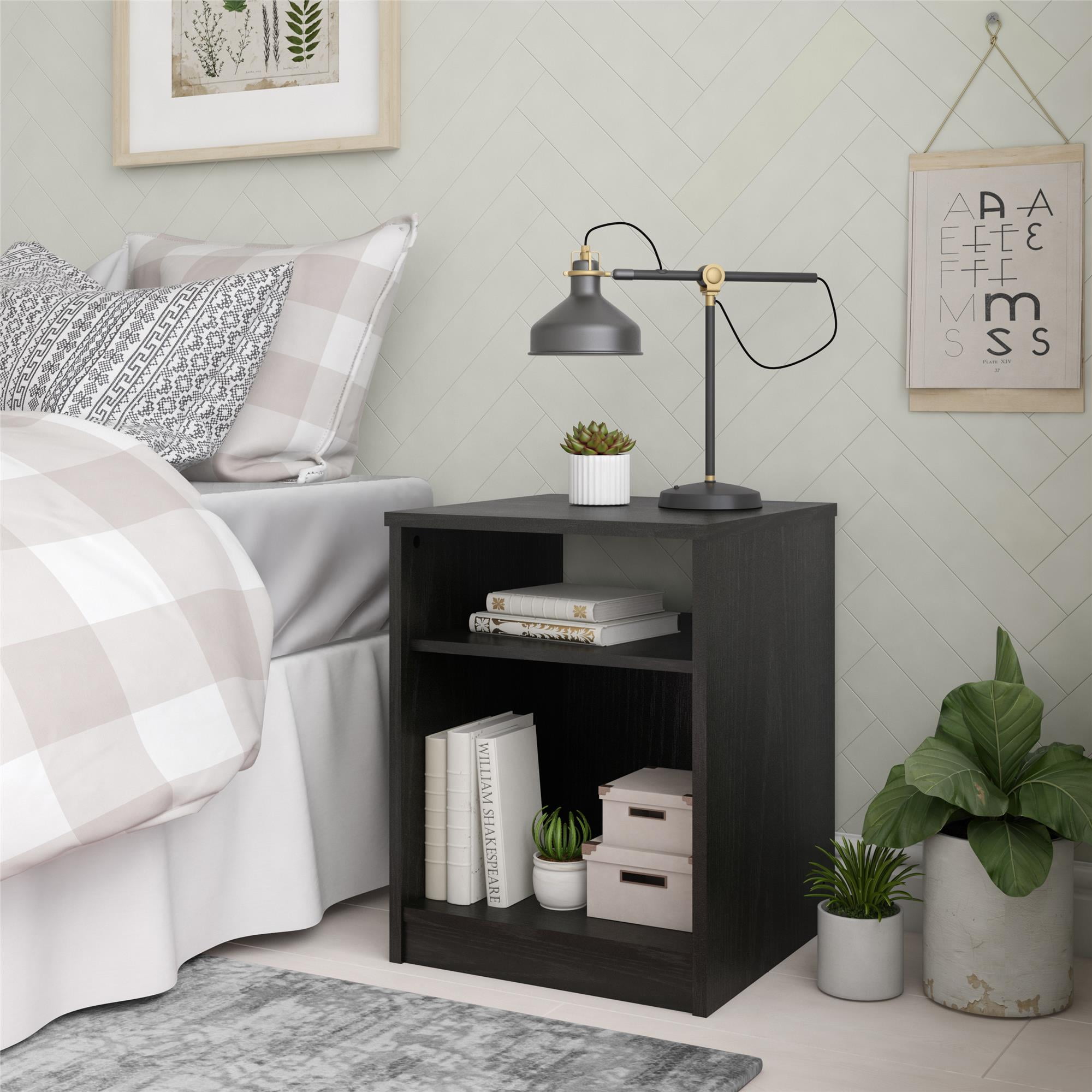 Mainstays Classic Open Shelf Nightstand Black Oak Walmart Com Walmart Com