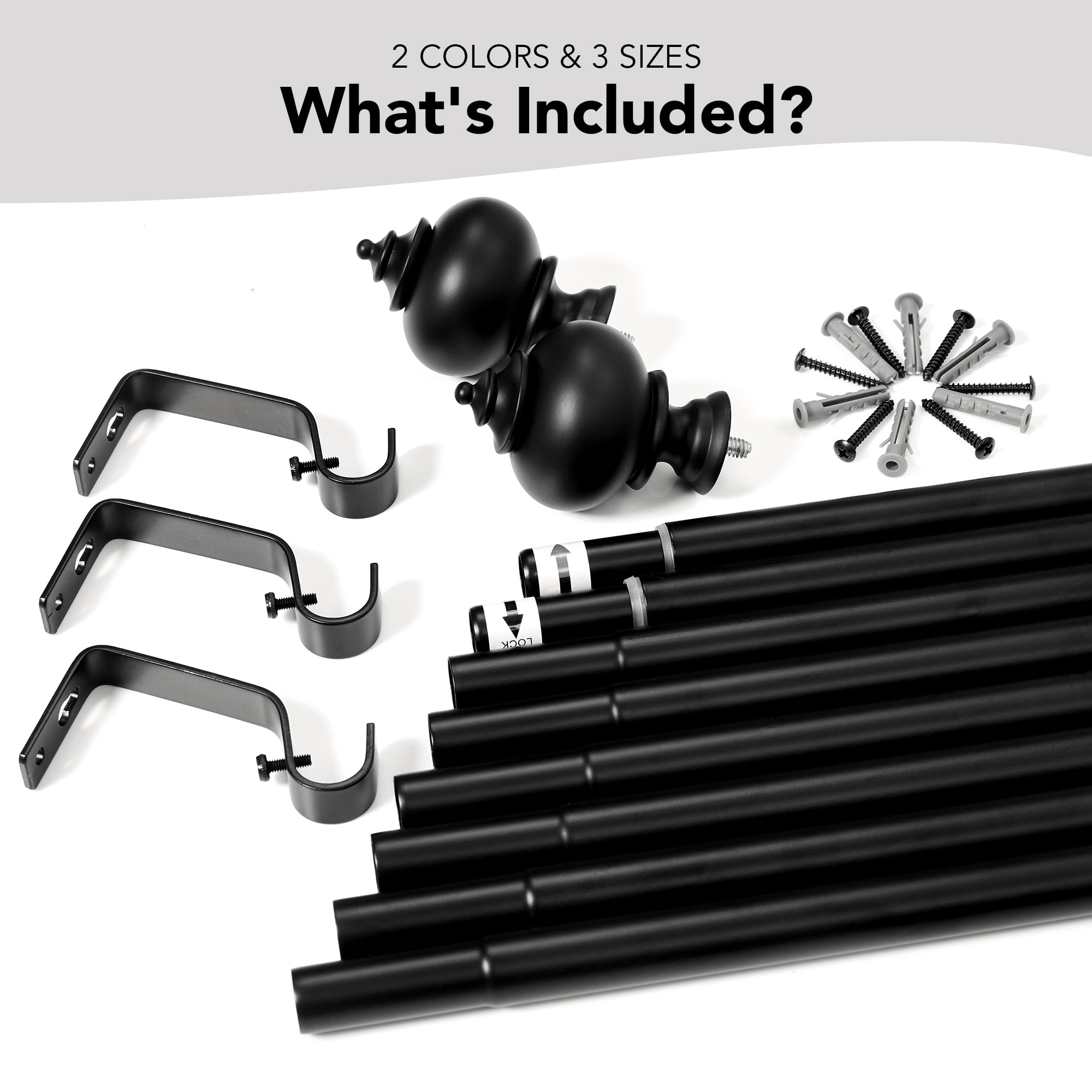 Deconovo Heavy Duty Decorative Curtain Rod, Black, 30-48 Inch, Adjustable Stainless Steel Window Treatment Rod for Living Room & Bedroom