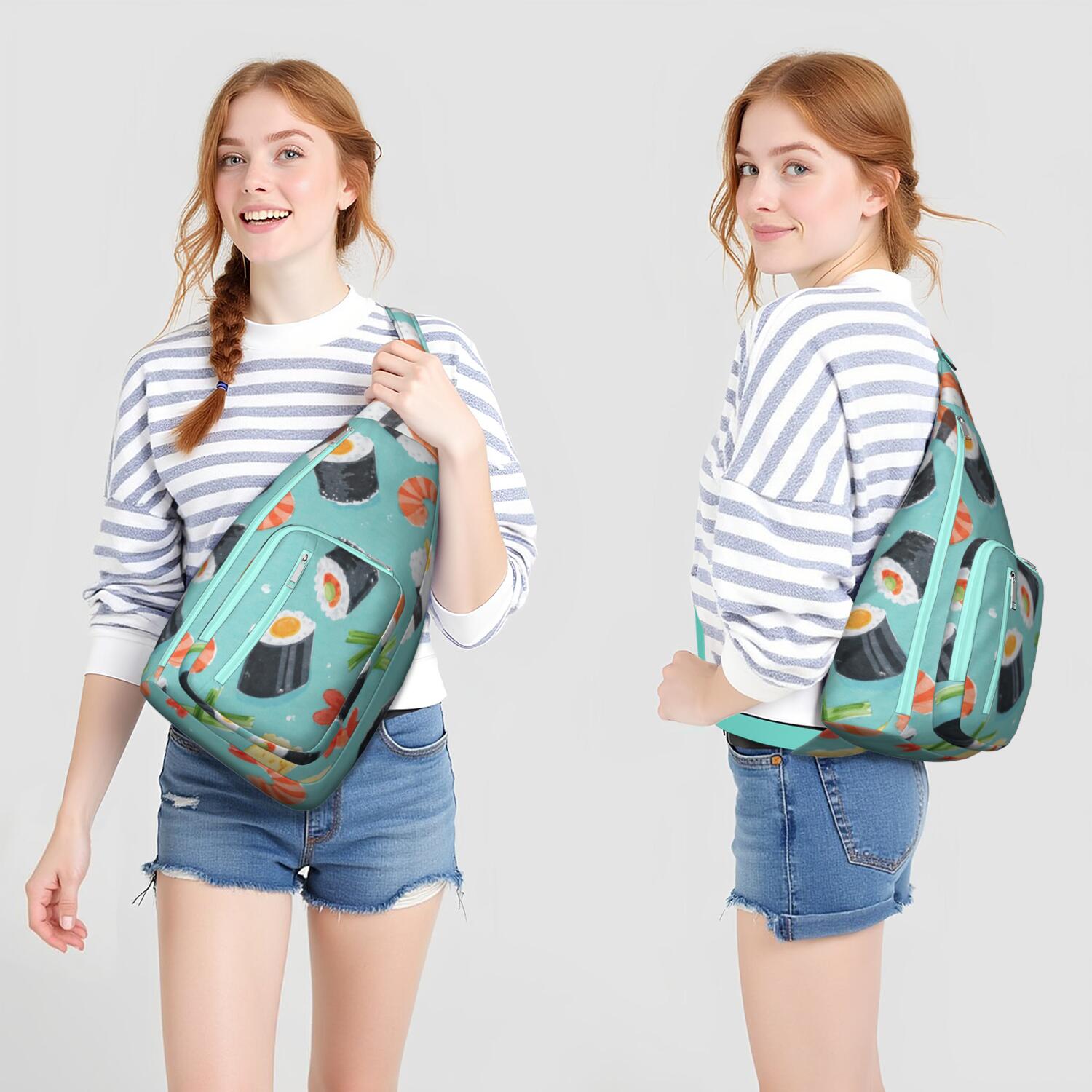Fashion Chest Sling Bag Sushi Trendy Sling Backpack for Women/Men Adjustable Lightweight Travel Hiking Casual Daypack for Women Men