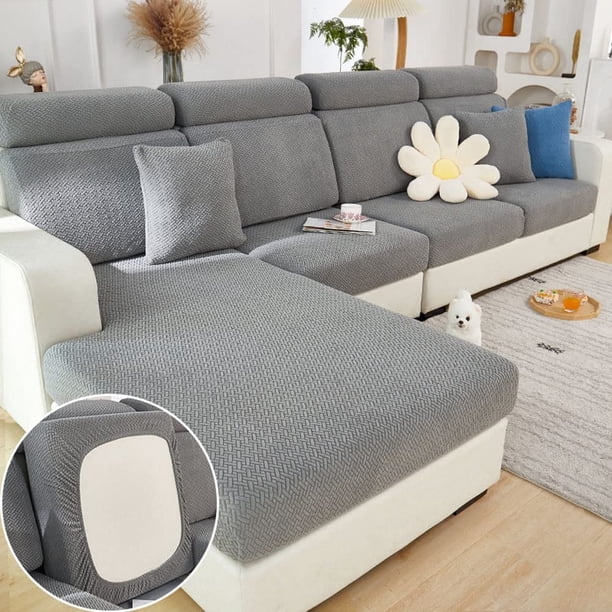 Funda de sofá universal, resistente al desgaste 2025, con reposacabezas seccional en forma de L, muy elástica, antideslizante y resistente al agua (gris oscuro, funda extragrande para un solo