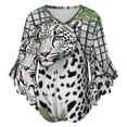 thumbnail image 5 of Snow Leopard Lush Tropical Foliage Women's V-Neck Blouse With 3/4 Ruffled Bell Sleeves Casual Top Ladies Blouses, 5 of 7