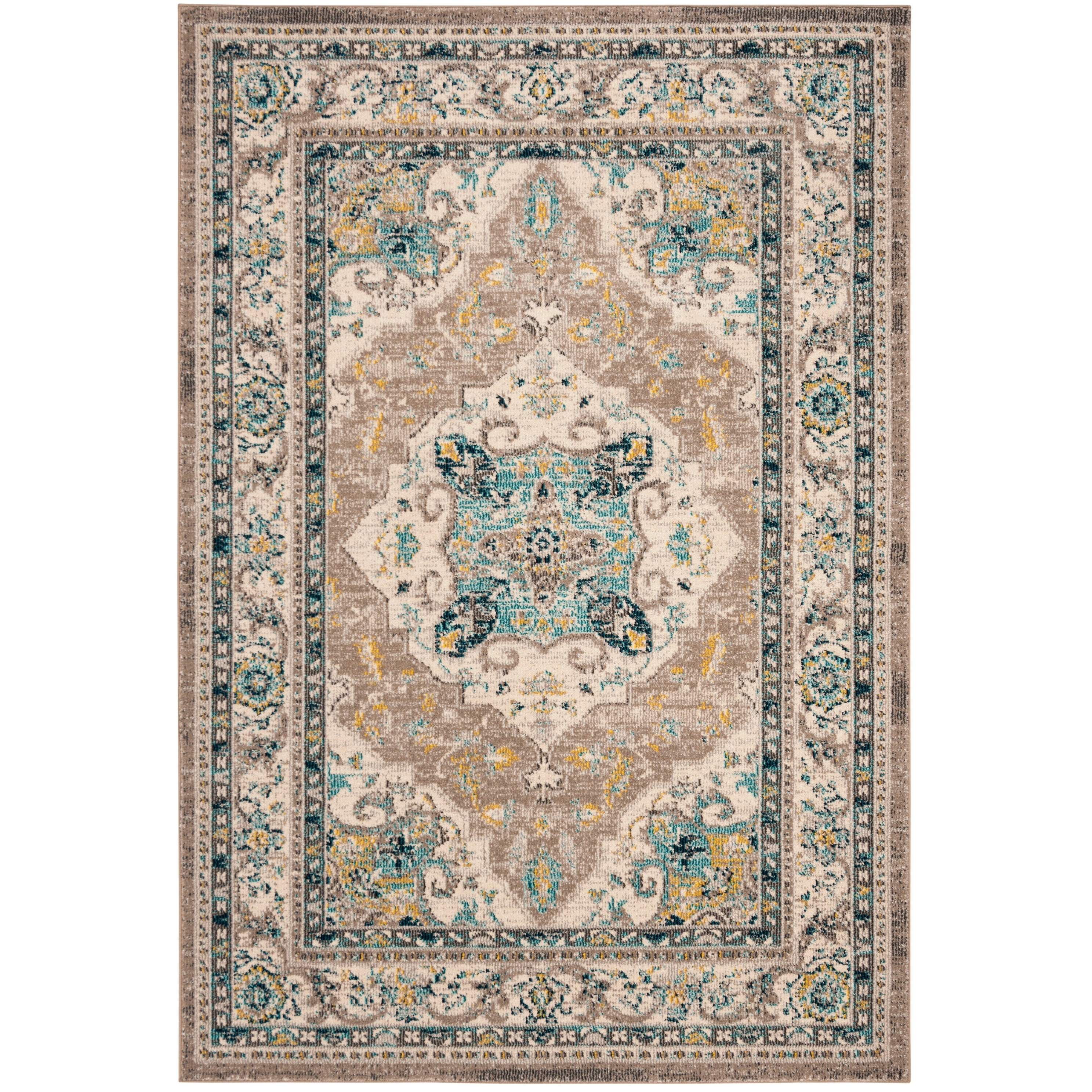 SAFAVIEH Phoenix Christopher Floral Area Rug, Ivory/Grey, 4' x 6'
