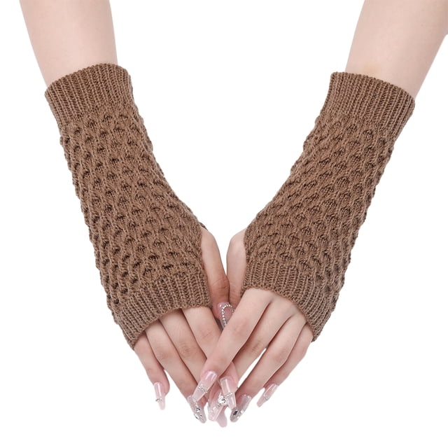 Puños de piel sintética para muñecas: calentadores de brazos sin dedos para mujer, guantes elásticos de invierno, guantes acrílicos, guantes largos
