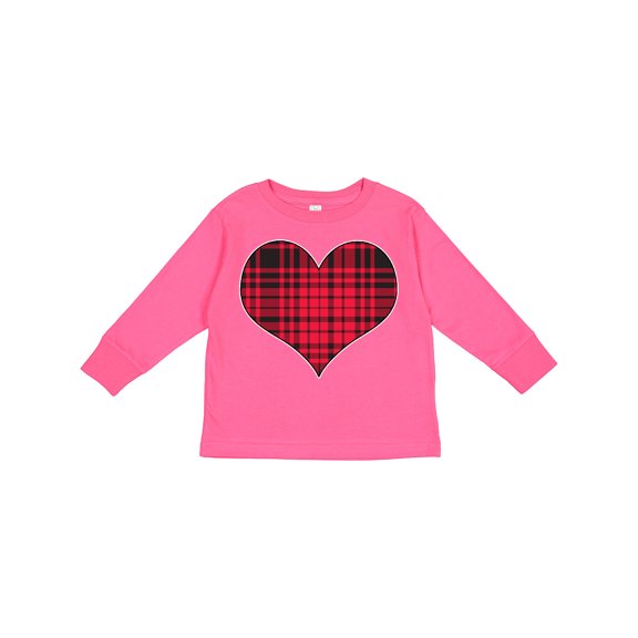 Inktastic Red Plaid Heart Boys or Girls Long Sleeve Toddler T-Shirt