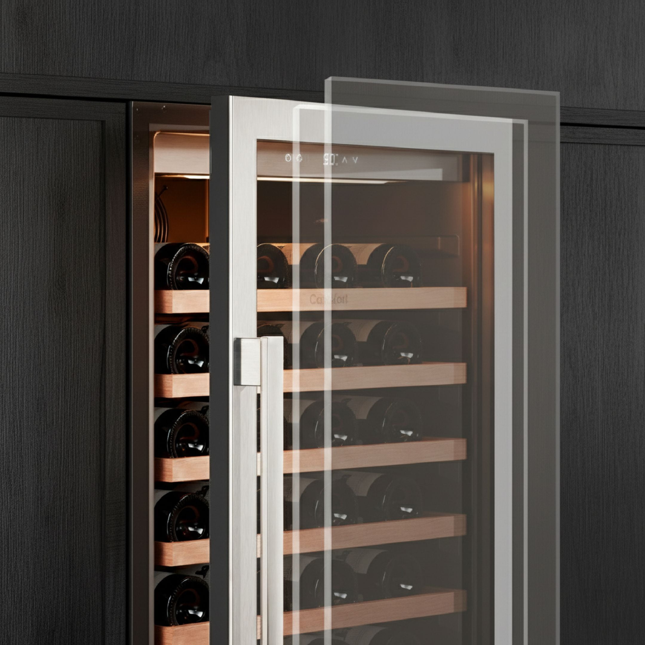 Ca‘lefort 90 Bottle Wine Refrigerator Cooler, 24'' Built-in Wine Fridge with 40-65°F and Double Glass for Home Bar & Hotel