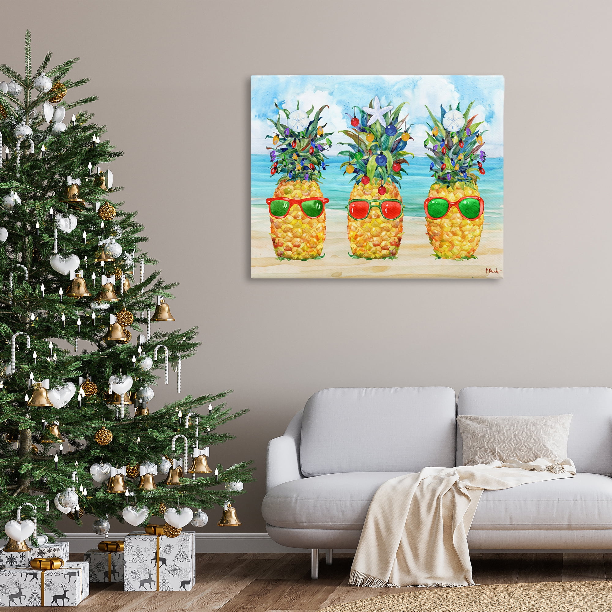 Stupell Industries Christmas Themed Pineapples Holiday Painting Gallery Wrapped Canvas Art Print Wall Art, 48 x 36