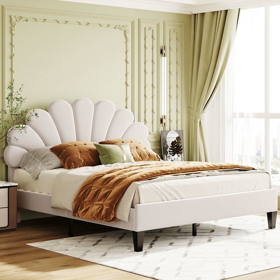 Beige Color - Velvet Headboard for Comfort - Bedroom Environment - Stable & Safe