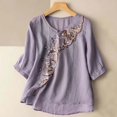 thumbnail image 1 of ICHUANYI Clearance Womens Spring Summer Solid Color Casual Loose Fashion T-Shirt Five-point Sleeve V-Neck Embroidery Button Tops Cotton And Linen Blouse(Purple, M) ICHUANYI WER2023080915983, 1 of 6