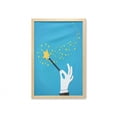 thumbnail image 1 of Magic Wall Art with Frame, Cartoon Magician Hand Holding Wand Spreading Stars, Printed Fabric Poster for Bathroom Living Room, 23" x 35", Sky Blue Mustard, by Ambesonne, 1 of 2