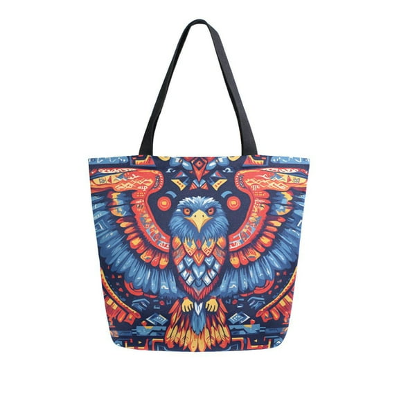 FORMRS Womens Canvas Tote Bag with Zipper Inner Pocket Shoulder Handbag, Blue Abstract Eagle