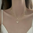 thumbnail image 6 of HOOUN 925 Silver Double Layer Butterfly Pendant Clavicle Chain Necklace Womens Jewelry-Gold, 6 of 9