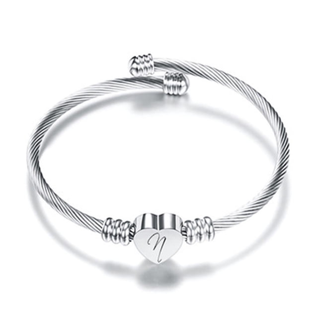 Fiudx Pulsera Alambre Acero Inoxidable 26 Letras con Forma de Corazón