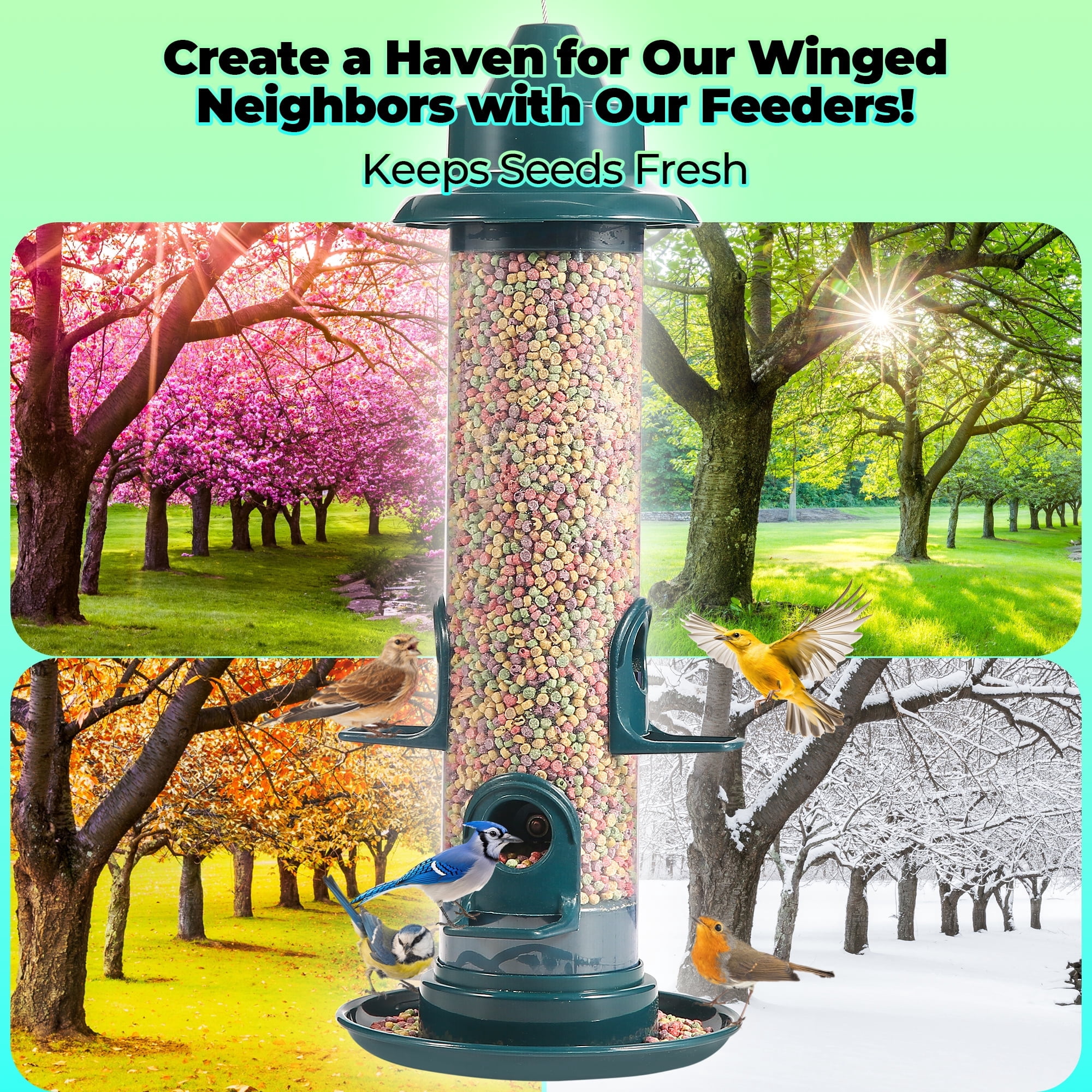 CWMMLS Tube Bird Feeders for Outdoors Hanging, Squirrel Proof Wild Bird Feeders with 4 Feeding Ports, Attract a Variety of Hummingbird, Garden Yard Decoration