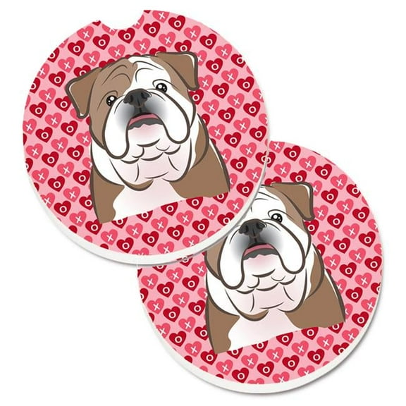 English Bulldog Hearts Cup Holder Car Coasters - Set of 2