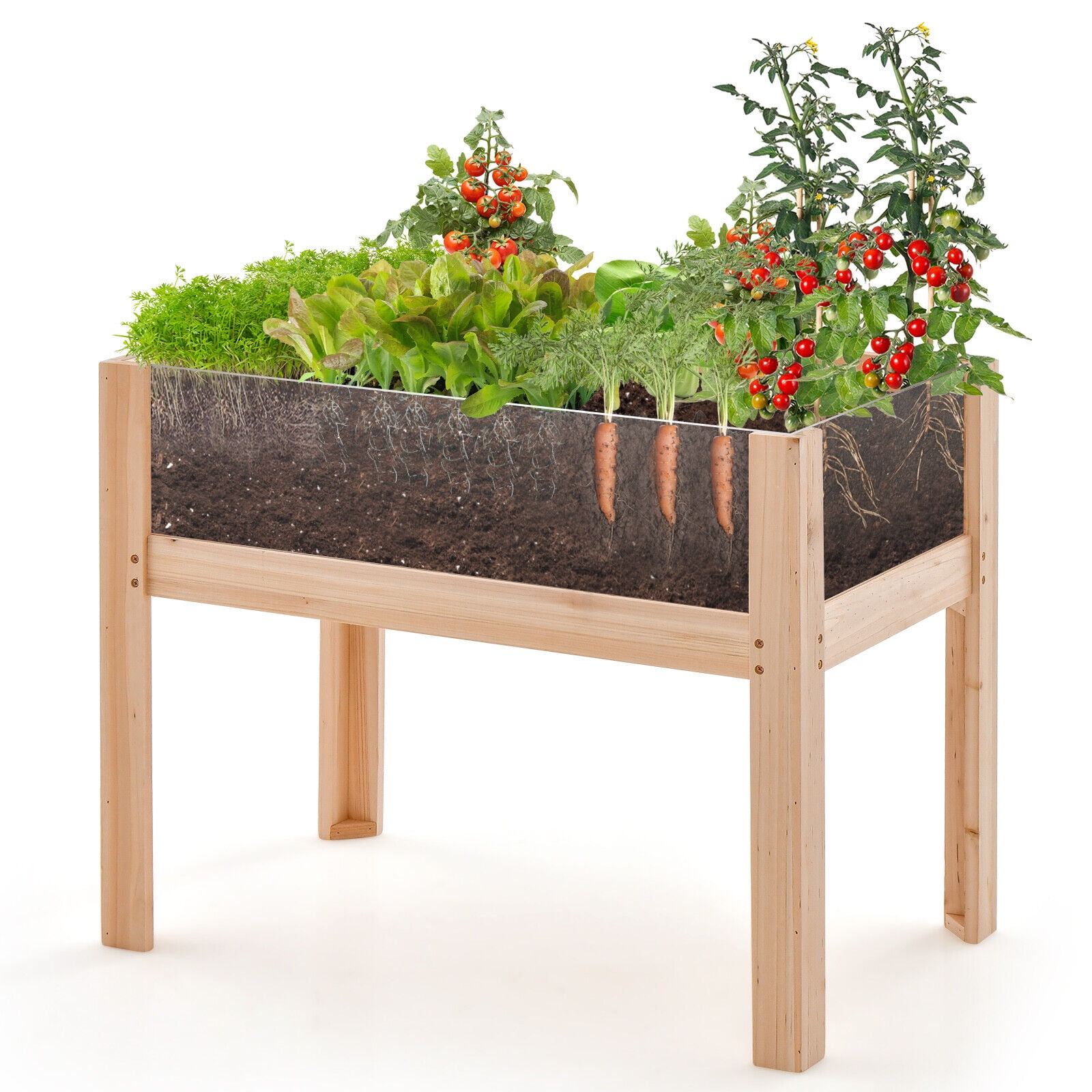 Amijoy Raised Wooden Garden Bed With Legs, 24" Elevated Planter Box With 2 Acrylic Panel Sides, Plant Terrarium With Stand