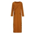 thumbnail image 4 of Olyvenn Womens Plus Size Maxi Long Sweatshirt Dress Fashion Winter Slip Stylish Solid House Dress Crew Neck Blouse Slim Fit Slit Hem Casual Smocked Raglan Skinny Long Sleeve Prom Dress Orange 10, 4 of 6