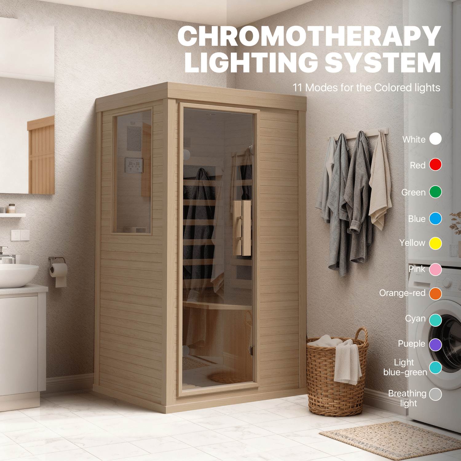 BaPiPro 1 to 2 Person Infrared Sauna Room for Home Spa, Wooden Indoor Sauna Spa with Control Panel, 10 Chromotherapy, Bluetooth Speakers for Home, Gym