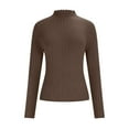 thumbnail image 4 of MOJOGO Women's Warm Base Layer Lightweight Ribbed Knit Long Sleeve Pullover Tops Spring Fall Mock Neck Shirts Brown Free Size, 4 of 8