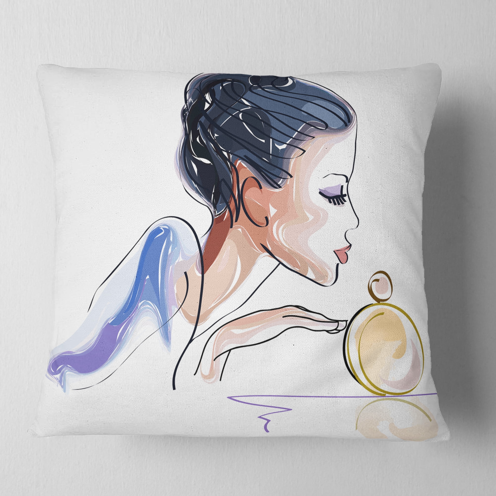 Designart Woman with Bottle of Perfume - Abstract Throw Pillow - 18x18