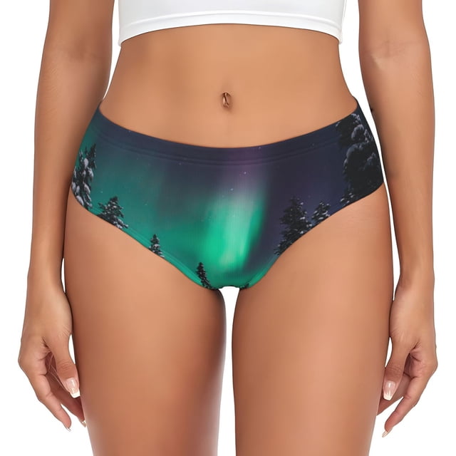 Fotbe Northern Lights 2 Calzones Estampados para Mujer – Ropa Interior de Algodón, Cómoda, Suave y Elástica-X-Small