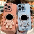 thumbnail image 5 of Compatible with iPhone 14 PRO MAX 5g 6D Plating Cute Astronaut Hidden Stand Holder Phone Case with Gold Side Heart Pattern Camera Protection for Women Shockproof Kickstand Bumper (Pink), 5 of 10