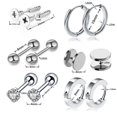 thumbnail image 3 of Juego de 12 pendientes punk de acero inoxidable, lote de aros para pendientes, paquete de pendientes góticos, tapón de oreja falso, juego de pendientes unisex, joyería corporal, plata, 3 of 5