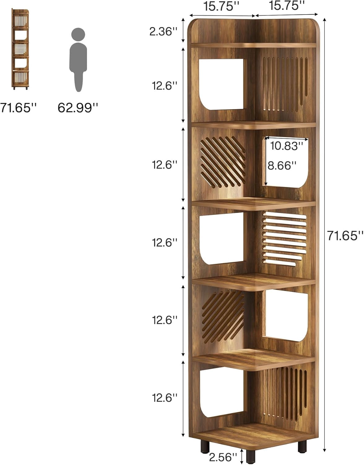 Finmind 71-Inch Rustic 6-Tier Corner Shelf Stand, Tall Narrow Corner Bookshelf Storage Rack, Plant Stand Display Shelf Organizer for Home and Office, Yellow