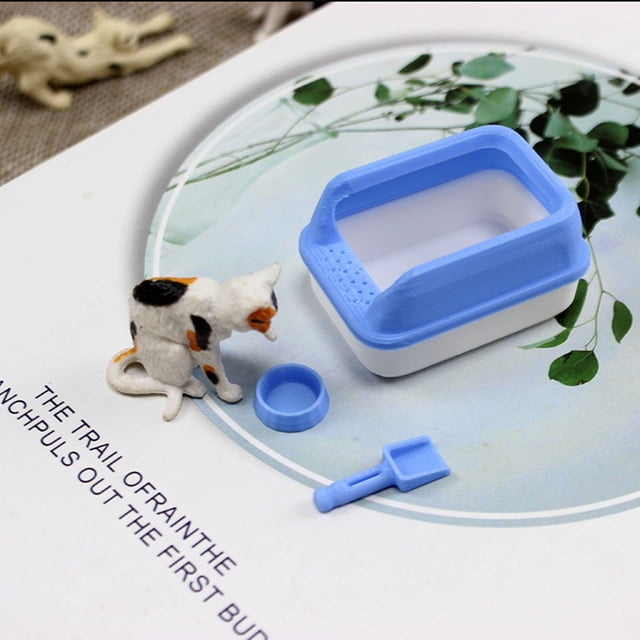 Miniature Cats Litter Box Set, 1/12 Scale Accessories, Plastic Litter Tray Model, Dollhouse Accessory, Kids' Imaginative Play Toy, Miniature Decor, Gift for Children, Play Set
