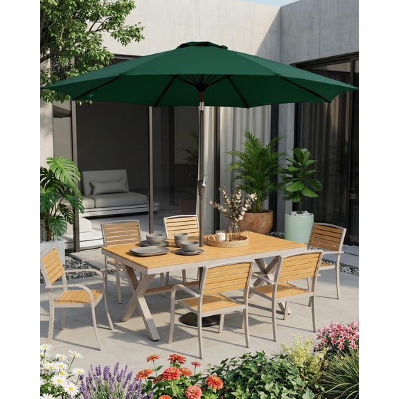 9FT Patio Umbrella for Outdoor, Market Table Umbrella with Push Button Tilt and Crank, Outdoor Patio Umbrellas with 8 Sturdy Ribs for Garden Backyard Deck Pool