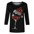 thumbnail image 4 of DeHolifer Women T-Shirts Red Wine Glass 3/4 Sleeve Christmas Pullover Xmas Santa Hat Graphic Blouse T-Shirts Tops Black M, 4 of 4