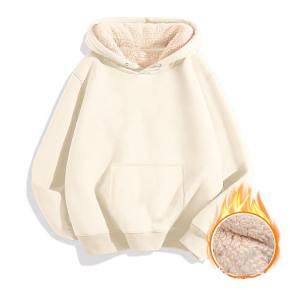 Bibifish Womens Hoodies Thick Fleece Lining Drop Shoulder Solid Color Hoodies Warm Cozy Fall Winter Drawstring Pullover Tops With Pocket