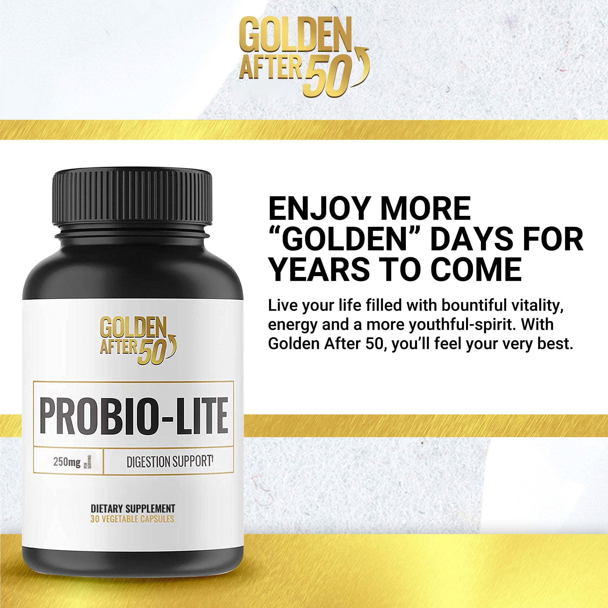 Golden After 50 Probio-Lite - for Gut Health and Digestion Support - Probiotics for Men and Women - Probiotics for Occasional Heartburn, Gas, Indigestion