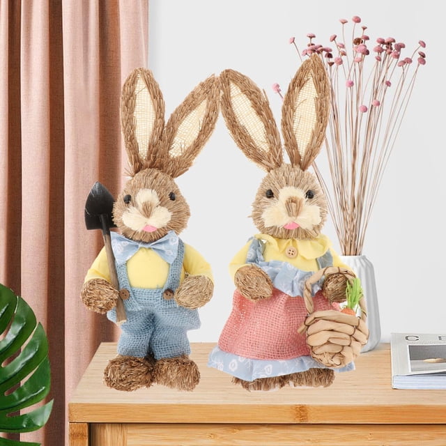 Adorno de paja de 35cm con ropa, accesorios para fotografía, decoración de animales de piezaza, decoración de Pascua, estatuas de para Amarillo