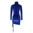 thumbnail image 5 of Blczomt Women's Dresses Long Sleeve Mini Blue Ruched Bodycon Sexy Club Mock Neck Dress, 5 of 6