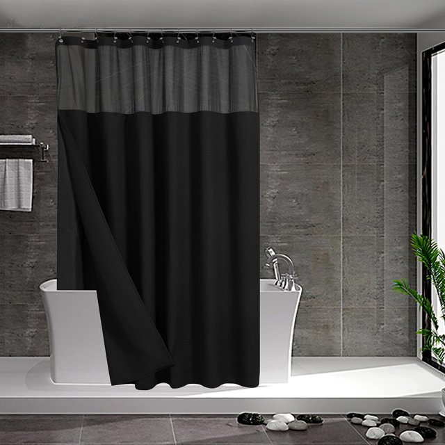 Juego de cortinas de ducha N&Y HOME Waffle Weave 180 x 180 cm, color negro