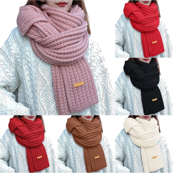 Krdevn Knit Scarf for Women, Solid Thick Warm Winter Neck Scarf, Soft Cozy Versatile Knitted Neck Warmer