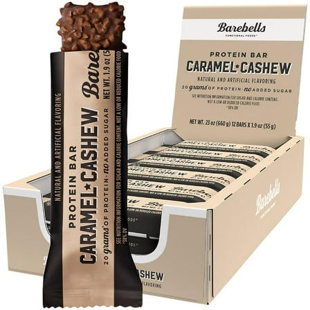Barebells Protein Bars with 20g High Protein, 1.9oz Bars, Caramel Cashew - 12 Count