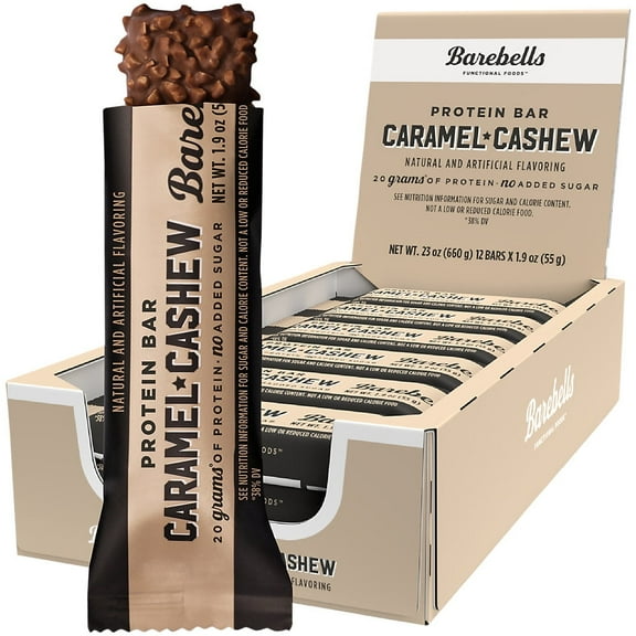 Barebells Protein Bars with 20g High Protein, 1.9oz Bars, Caramel Cashew - 12 Count