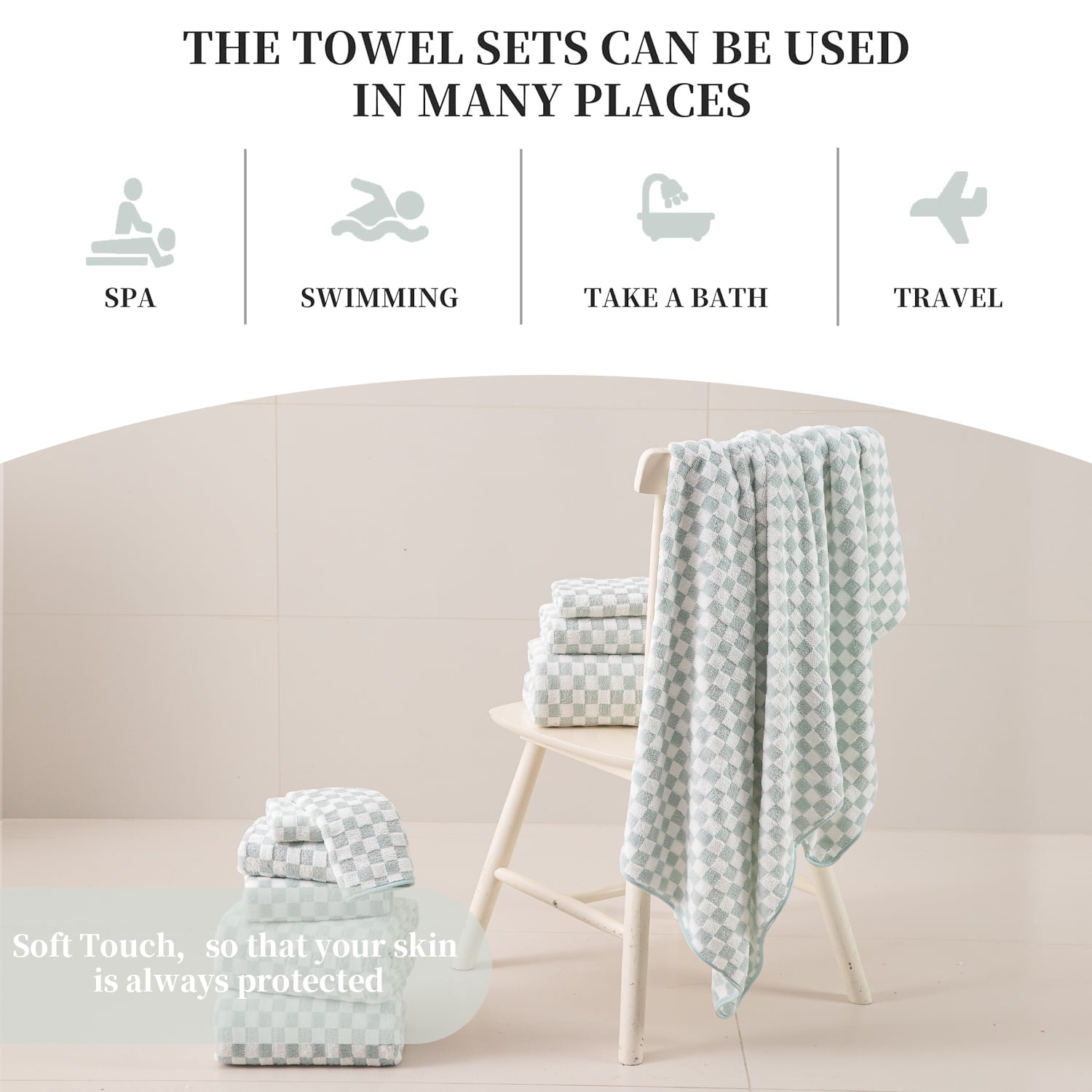 Beartech 12 Piece Microfiber Bath Towel Set:4 Bath Sheet Towels,4 Hand,4 Washcloths Ultra Soft & Absorbent,Quick Dry & Less Lint Shower Towels Set For Bathroom Hotel-Mint Green