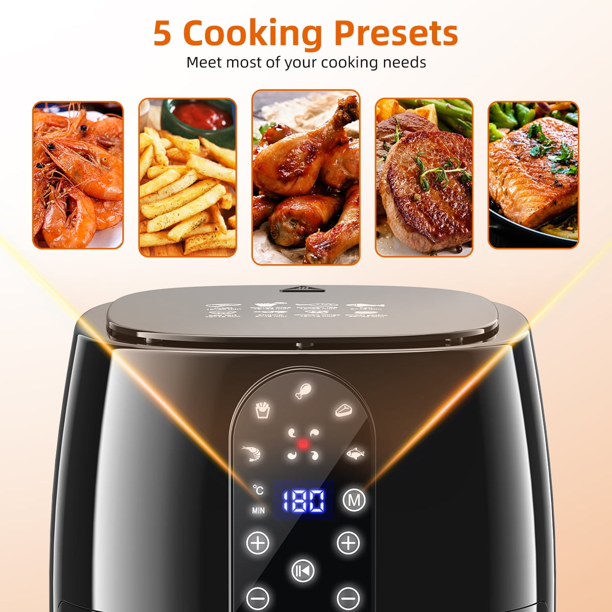 GPED Air Fryer, 5.2QT Air Fryer Oven Oilless Cooker, 5-in-1 Hot Air Fryers with Digital LED Touch Screen, 5 Preset Cookings, Dishwasher-Safe Basket, Including Air Fryer Paper Liners 50PCS