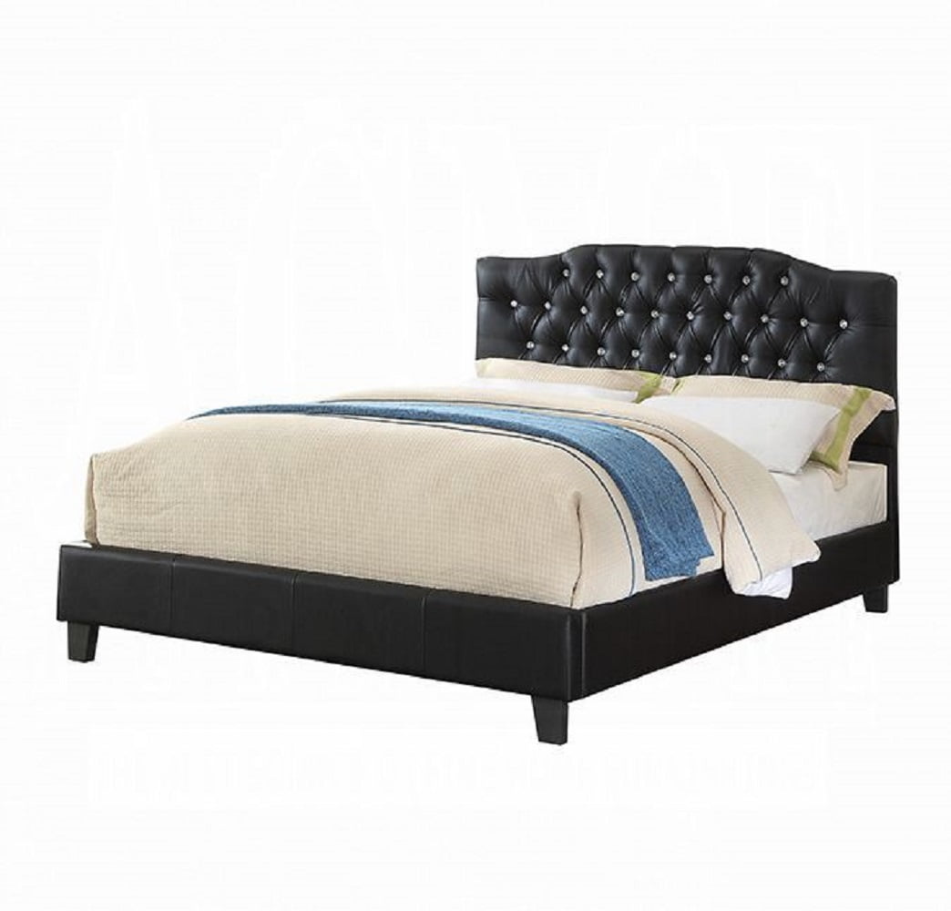 Black Faux Leather Queen Bed