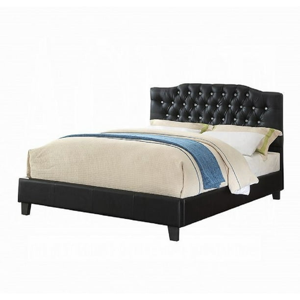 Black Faux Leather Queen Bed