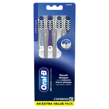 Oral-B Pro Clean Cross Action Toothbrushes, Deep Plaque Removal, Medium, 4 Count for Adults and Children 3 