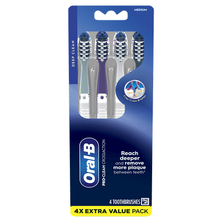 Oral-B Toothbrush Pack, Pro-Health CrossAction Plaque Removal Manual Toothbrush, Medium, 4 Count