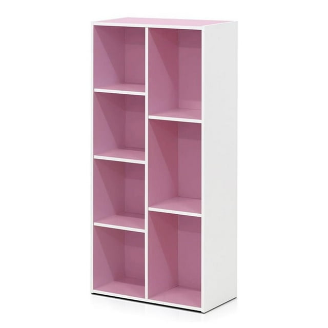 Pemberly Row Engineered Wood 7-Cube Reversible Open Shelf in White/Pink