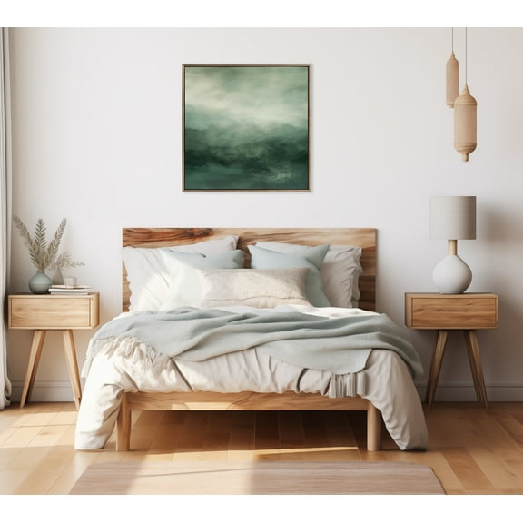 Kate and Laurel Sylvie Beaded Tonal Abstract Comforting Sage Emerald Forest Green Landscape Vintage Framed Canvas Wall Art by The Creative Bunch Studio, 30x30 Gold, Modern Abstract Landscape Art