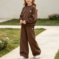 thumbnail image 5 of Ixbnca Kids Girls 2 Piece Sweatsuits Warm Crew Neck Sweatshirt Wide Leg Sweatpants Baggy Casual Tracksuits, 5 of 7